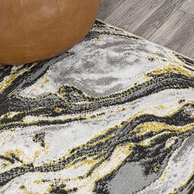 JONATHAN Y Swirl Marbled Black/Yellow Runner Rug 2X8 ft, Abstract for Living Room, Bedroom, Kitchen, Office, Easy-Cleaning, High Traffic, Pet-Friendly, Non-Shedding SOR203D-28