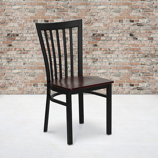 Flash Furniture HERCULES Series Black School House Back Metal Restaurant Chair - Mahogany Wood Seat