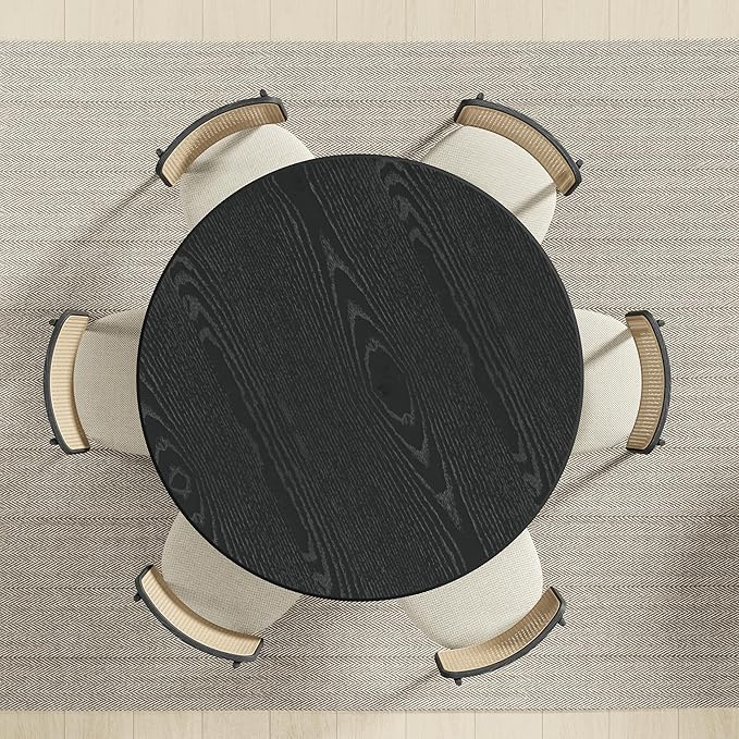 Casaphoria 52" Round Dining Table, Modern Wood Kitchen Table with Wide Column Pedestal Base for Living Room & Dining Room, Easy Assembly Farmhouse Furniture for 4-6, Black