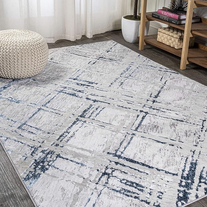 JONATHAN Y Slant Abstract Gray/Blue Indoor Area Rug 3X5 ft, Modern for Living Room, Bedroom, Kitchen, Office, Easy-Cleaning, High Traffic, Pet-Friendly, Non-Shedding SOR201B-3