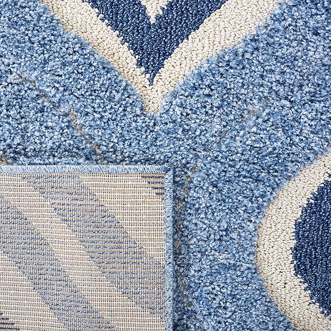SAFAVIEH Florida Shag Collection Area Rug - 6'7" Square, Blue & Ivory, Modern Ogee Design, Non-Shedding & Easy Care, 1.2-inch Thick Ideal for High Traffic Areas in Living Room, Bedroom (SG461-6012)