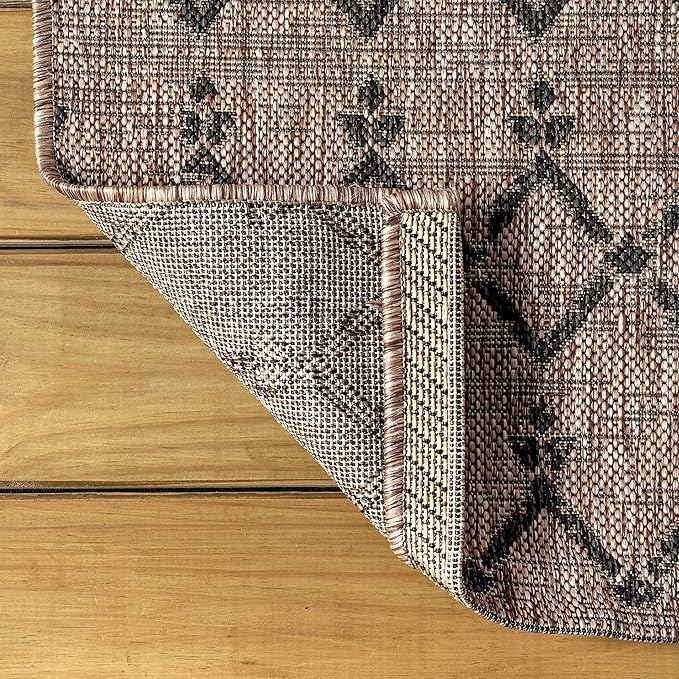 JONATHAN Y Moroccan Geometric Indoor Outdoor Round Area Rug 8 Ft Natural/Black, Ourika Textured Weave for Backyard, Patio, Porch, Easy-Cleaning, High Traffic Pet-Friendly, Non-Shedding SMB108D-8R