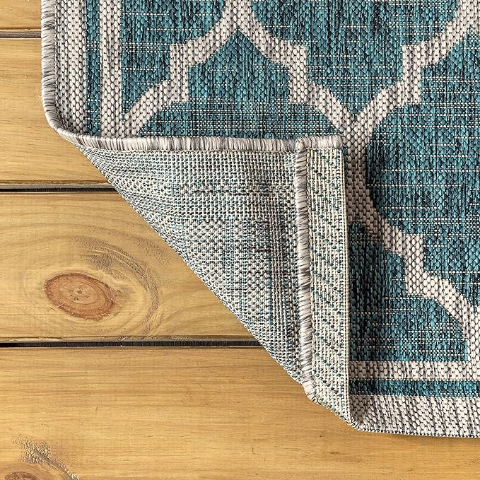 JONATHAN Y Moroccan Trellis Indoor Outdoor Area Rug 4X6 Teal/Gray, Trebol Textured Weave for Backyard, Patio, Porch, Easy-Cleaning, High Traffic, Pet-Friendly, Non-Shedding (SMB109E-4)