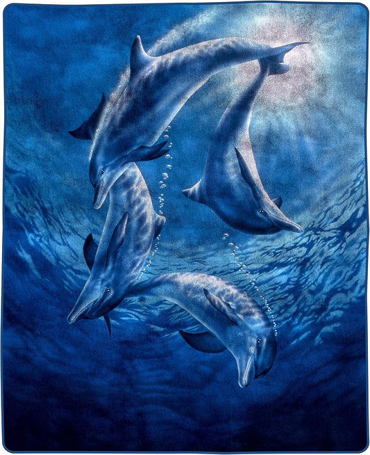 Dolphin Blanket– 80x92-inch Printed Ocean Themed Blanket - Plush Thick 8lb Mink Queen Throw Blanket for Couch, Sofa, or Bed by Bedford Home,Multicolor,King,680411TWG