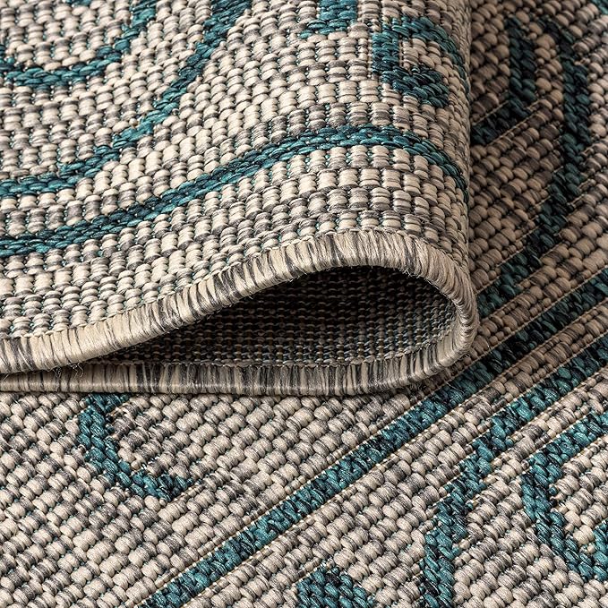 JONATHAN Y Vintage Filigree Indoor Outdoor Round Area Rug 9 Ft Gray/Teal, Charleston Textured Weave for Backyard, Patio, Porch, Easy-Cleaning, High Traffic, Pet-Friendly, Non-Shedding (SMB106E-9R)