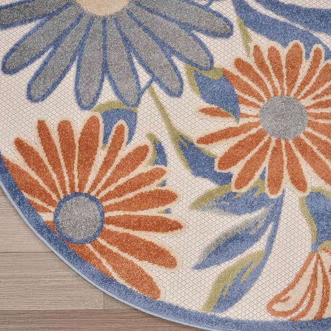 Nourison Home Aloha Beige Multicolor 7'10" x Round Area Rug - Easy Clean, Non Shedding, Bed Room, Living Room, Dining Room, Kitchen (8' x Round)