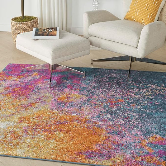 Nourison Home Passion Sunburst 5' x Square Area Rug - Easy Clean, Non Shedding, Bed Room, Living Room, Dining Room, Kitchen (5' x Square)
