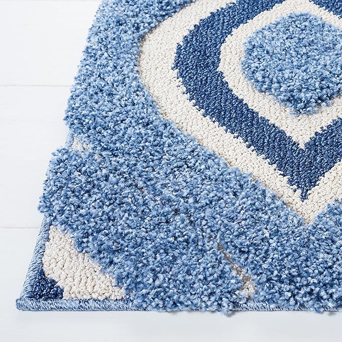 SAFAVIEH Florida Shag Collection Area Rug - 6'7" Square, Blue & Ivory, Modern Ogee Design, Non-Shedding & Easy Care, 1.2-inch Thick Ideal for High Traffic Areas in Living Room, Bedroom (SG461-6012)