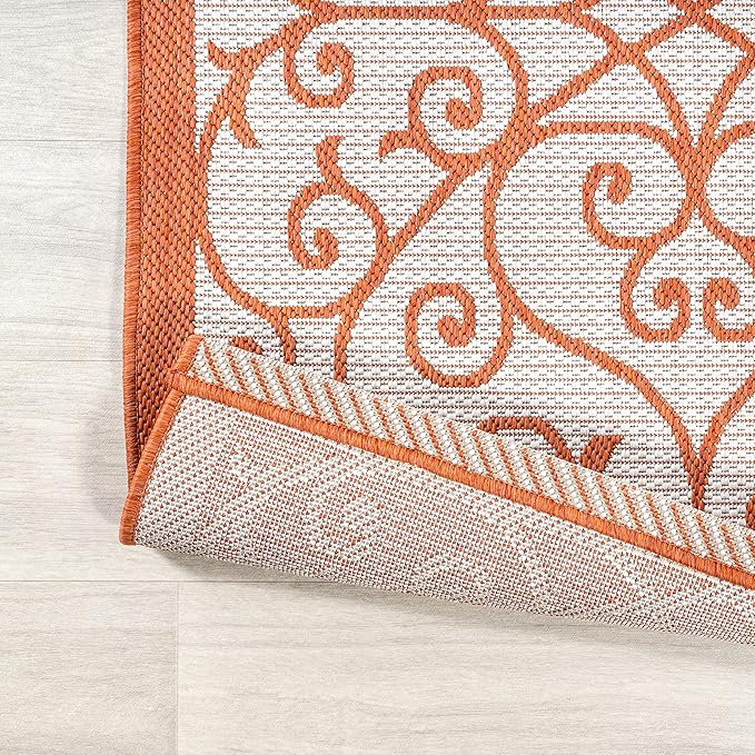 JONATHAN Y Vintage Filigree Indoor Outdoor Area Rug 3X5 Cream/Orange, Madrid Textured Weave for Backyard, Patio, Porch, Easy-Cleaning, High Traffic, Pet-Friendly, Non-Shedding (SMB107L-3)