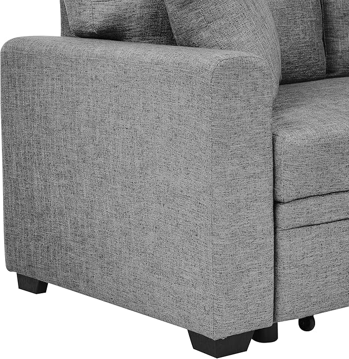 ERYE 76.5-inch Pull Out Sleeper Couch Bed, L-Shaped Reversible Sleeper Sectional Sofa Polyester Blend Tufted Upholstered Corner Convertible Sofa Bed with Storage Chaise