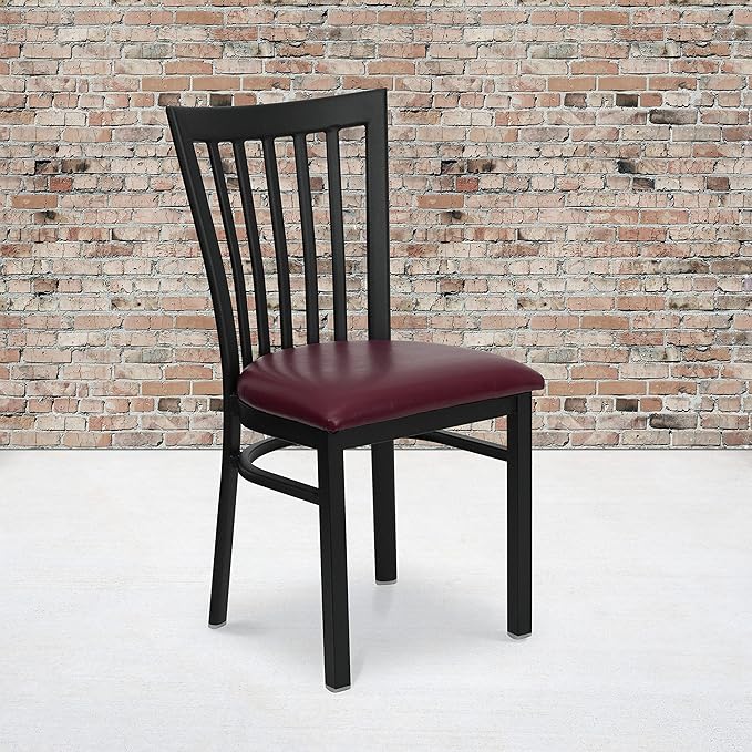 Flash Furniture 4 Pack HERCULES Series Black School House Back Metal Restaurant Chair - Burgundy Vinyl Seat