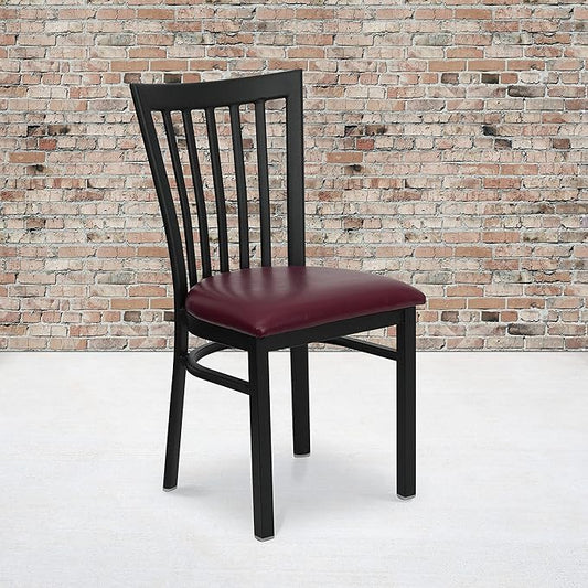 Flash Furniture 4 Pack HERCULES Series Black School House Back Metal Restaurant Chair - Burgundy Vinyl Seat