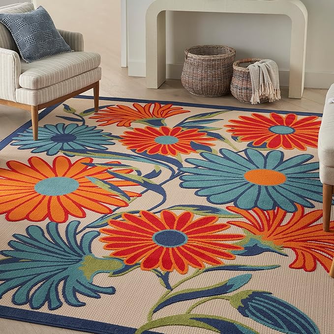 Nourison Home Aloha Multicolor 3'6" x 5'6" Area Rug - Easy Clean, Non Shedding, Bed Room, Living Room, Dining Room, Kitchen (4' x 6')