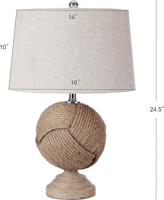 JONATHAN Y 24" Brown Monkey's Fist Knotted Rope LED Table Lamp, Coastal Farmhouse Nautical Lamp for Living Room Bedroom, Gray Linen Shade, UL Listed, LED Bulb Included JYL1005A