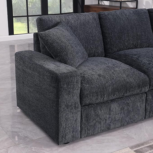 Ball & Cast 146" Oversized Modular L-Shaped Sectional Sofa,Large Chenille Upholstered Couch 8 Seat with Movable Ottoman&2 Pillows,Comfty Sectionals W/Wide Armrest&Deep Seat,for Living Room,Dark Gray