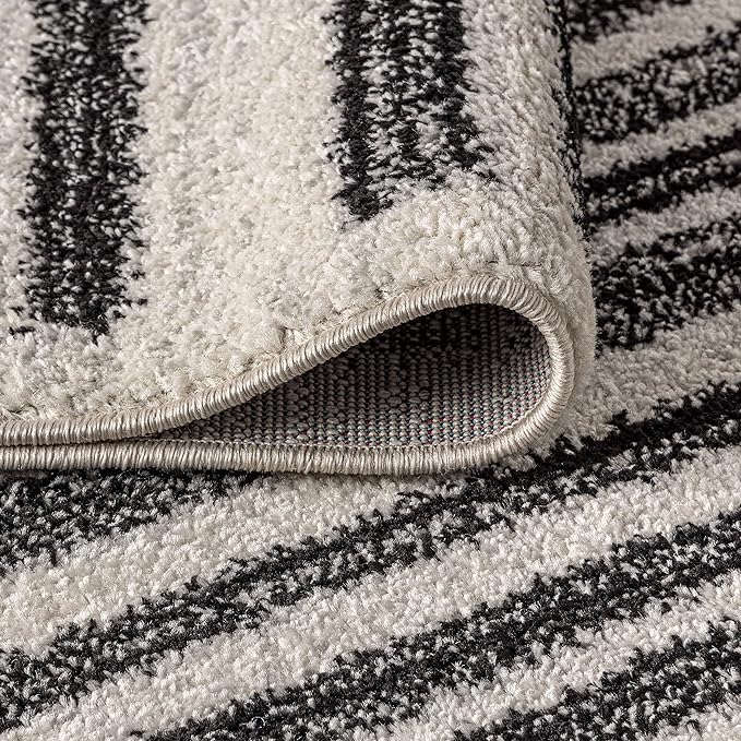 JONATHAN Y Khalil Modern Berber Stripe Cream/Black Runner Rug, 2x14, Contemporary, Bohemian, Easy-Cleaning for Living Room, Bedroom, Kitchen, Pet Friendly, Non-Shedding (MOH207A-214)