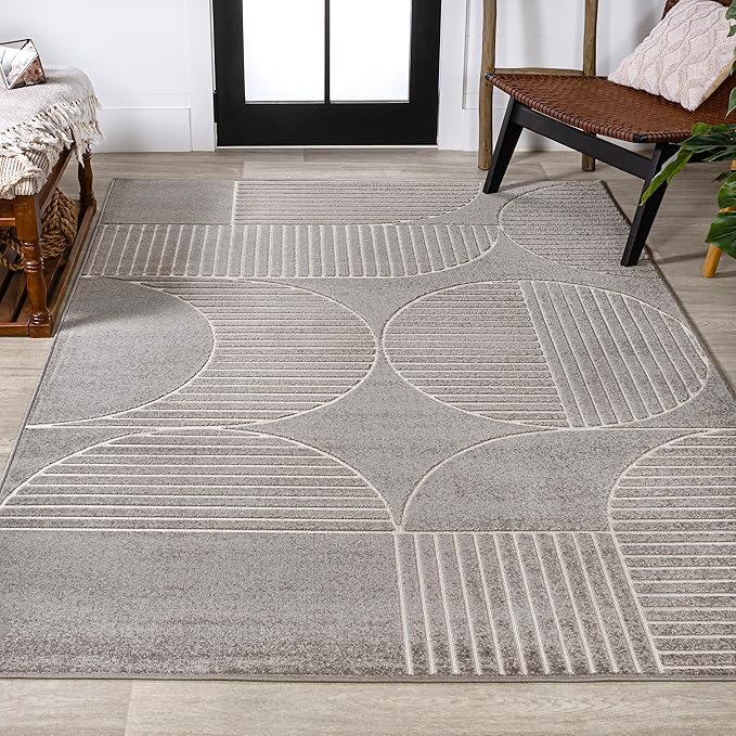 JONATHAN Y Nordby High-Low Arch Striped Gray/Cream Indoor/Outdoor Area Rug, 4x6, Contemporary, Bohemian, Transitional for Bedroom,Kitchen,Living Room,Non Shedding (SCN104C-4)