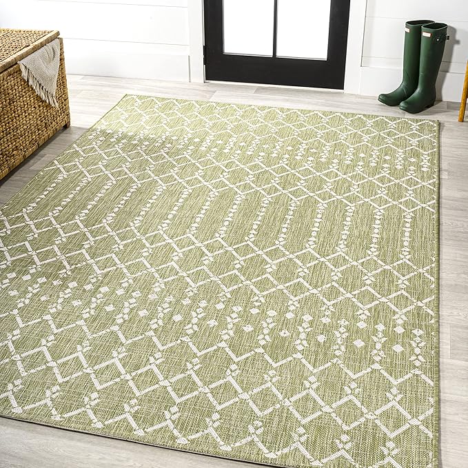 JONATHAN Y Moroccan Geometric Indoor Outdoor Area Rug 3X5 Light Green/Cream, Ourika Textured Weave for Backyard, Patio, Porch, Easy-Cleaning, High Traffic, Pet-Friendly, Non-Shedding (SMB108N-3)