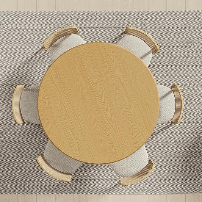 Casaphoria 52" Round Dining Table, Modern Wood Kitchen Table with Cylinder Polygonal Base for Living Room & Dining Room, Easy Assembly Farmhouse Furniture for 4-6, Oak
