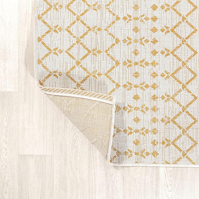 JONATHAN Y Moroccan Geometric Indoor Outdoor Area Rug 5X8 Cream/Yellow, Ourika Textured Weave for Backyard, Patio, Porch, Easy-Cleaning, High Traffic, Pet-Friendly, Non-Shedding (SMB108J-5)