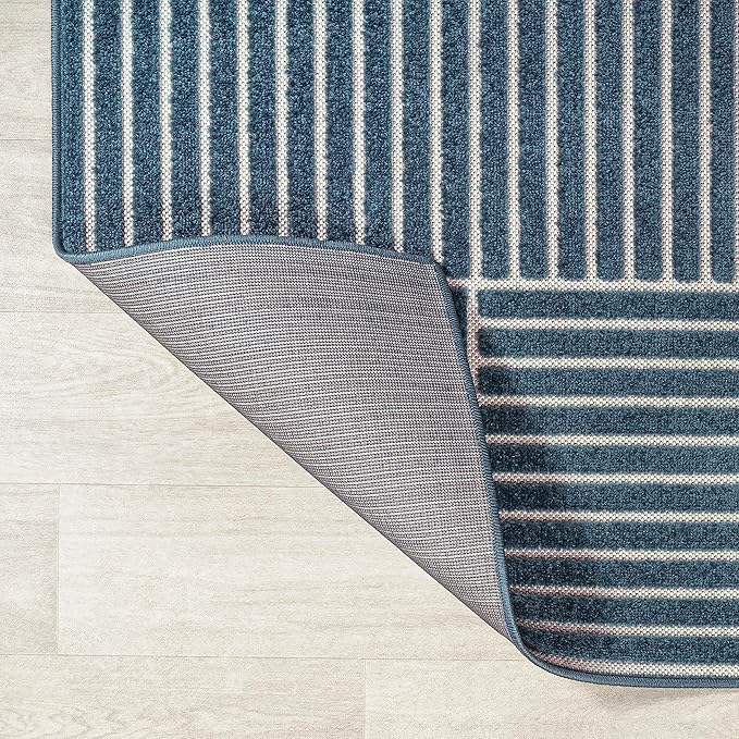 JONATHAN Y Nordby High-Low Arch Striped Navy/Cream Indoor/Outdoor Runner Rug, 2x8, Contemporary,Bohemian,Transitional for Bedroom,Kitchen,Living Room,Non Shedding,Easy-Washing (SCN104A-28)