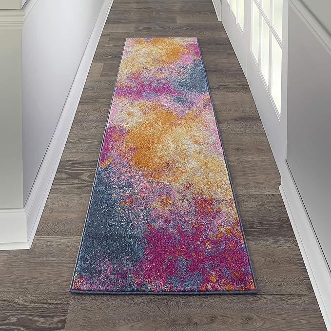 Nourison Home Passion Sunburst 2'2'' x 10' Area-Rug, Modern, Abstract, Easy-Cleaning, Non Shedding, Bed Room, Living Room, Dining Room, Kitchen, (10' Runner)