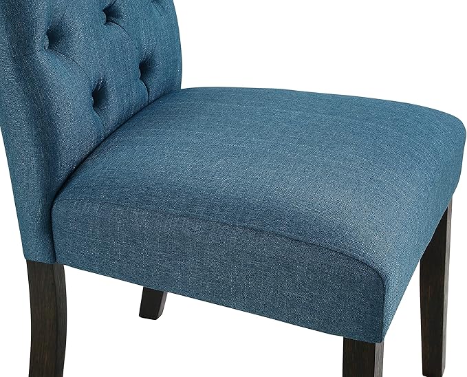 Roundhill Furniture Leviton Solid Wood Tufted Parsons Dining Chairs, Set of 2, Blue