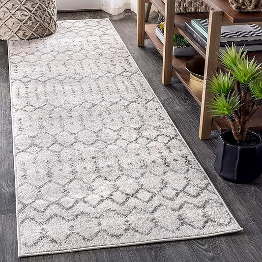 JONATHAN Y Boho Vintage Diamond Cream/Gray Runner Rug 2X18 ft, Moroccan Hype for Living Room, Bedroom, Kitchen, Office, Easy-Cleaning, High Traffic, Pet-Friendly, Non-Shedding (MOH101B-218)