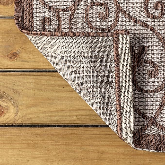 JONATHAN Y Vintage Filigree Indoor Outdoor Square Area Rug 5X5 Taupe/Espresso, Madrid Textured Weave for Backyard, Patio, Porch, Easy-Cleaning, High Traffic, Pet-Friendly, Non-Shedding (SMB107C-5SQ)