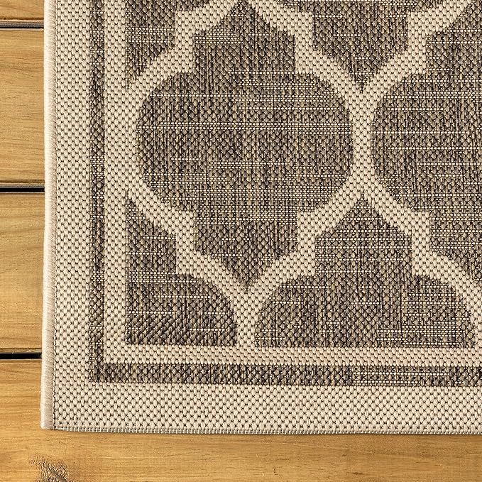 JONATHAN Y Moroccan Trellis Indoor Outdoor Square Area Rug 5X5 Brown/Beige, Trebol Textured Weave for Backyard, Patio, Porch, Easy-Cleaning, High Traffic, Pet-Friendly, Non-Shedding (SMB109A-5SQ)
