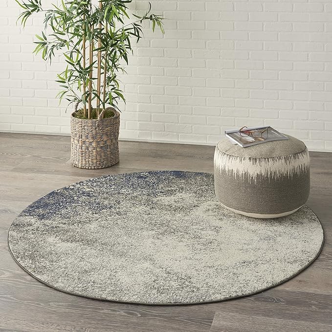 Nourison Home Passion Charcoal/Ivory 4' x Round Area-Rug, Modern, Abstract, Easy-Cleaning, Non Shedding, Bed Room, Living Room, Dining Room, Kitchen, (4' Round)