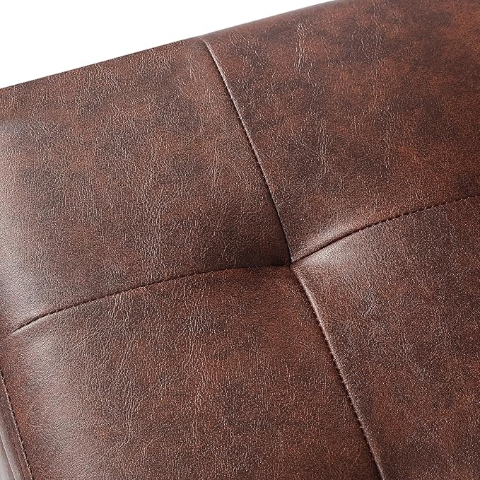 Adeco Faux Leather Storage Ottoman, 17.5" Square Cube Foot Stool with Hinged Lid & Wood Legs, Upholstered Button Tufted Footrest for Living Room, Bedroom Entryway, Reddish Brown
