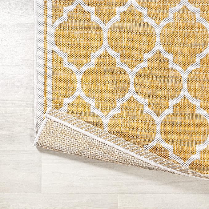 JONATHAN Y Moroccan Trellis Indoor Outdoor Area Rug 3X5 Yellow/Cream, Trebol Textured Weave for Backyard, Patio, Porch, Easy-Cleaning, High Traffic, Pet-Friendly, Non-Shedding (SMB109F-3)