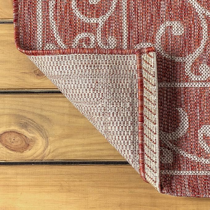 JONATHAN Y Vintage Filigree Indoor Outdoor Runner Rug 2X10 Red/Beige, Charleston Textured Weave for Backyard, Patio, Porch, Easy-Cleaning, High Traffic, Pet-Friendly, Non-Shedding (SMB106B-210)