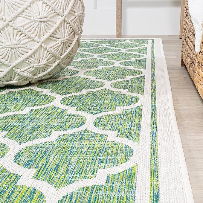 JONATHAN Y Moroccan Trellis Indoor Outdoor Runner Rug 2X8 Cream/Green, Trebol Textured Weave for Backyard, Patio, Porch, Easy-Cleaning, High Traffic, Pet-Friendly, Non-Shedding (SMB109I-28)