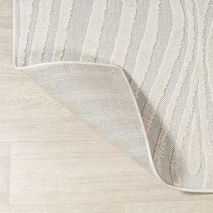 JONATHAN Y Maribo High-Low Abstract Striped Cream/Ivory 8x8 Square Indoor/Outdoor Area Rug, Pet Friendly, Non-Shedding, Stain Resistant, Easy-Cleaning for Backyard, Patio, Porch (SCN103A-8SQ)