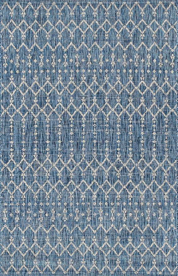JONATHAN Y Moroccan Geometric Indoor Outdoor Area Rug 6X9 Navy/Light Gray, Ourika Textured Weave for Backyard, Patio, Porch, Easy-Cleaning, High Traffic, Pet-Friendly, Non-Shedding (SMB108B-6)