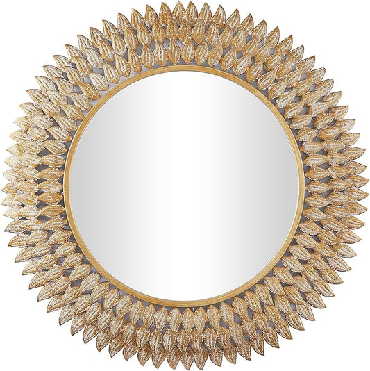 Deco 79 Metal Leaf Room Wall Mirror Radial Entryway Mirror, Wall Mounted Mirror 32" x 1" x 32", Gold