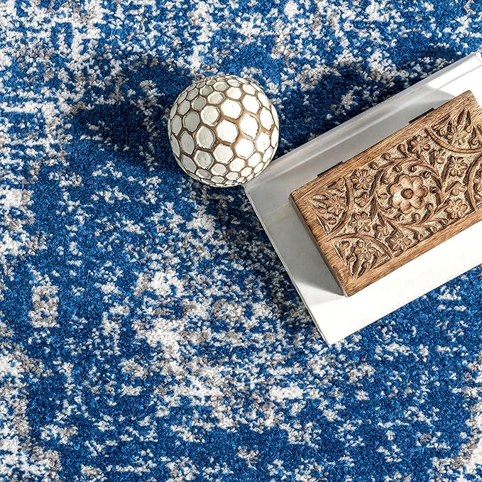 Nuloom Verona Dark Blue/White, 8'10" x 12', Vintage Medallion, Soft and Cozy, High Traffic, Stain Resistant, Easy Clean, Durable Area Rug for Bedroom, Living Room, Dining Space, Den, Foyer, Entryway