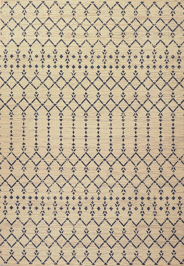 JONATHAN Y Moroccan Geometric Indoor Outdoor Area Rug 5X8 Beige/Navy, Ourika Textured Weave for Backyard, Patio, Porch, Easy-Cleaning, High Traffic, Pet-Friendly, Non-Shedding (SMB108H-5)