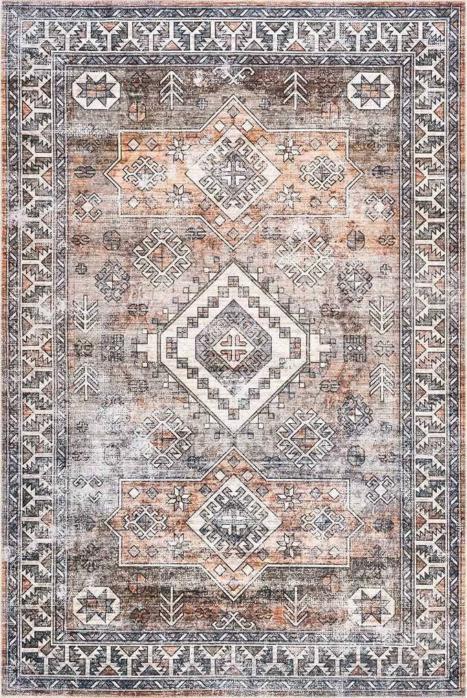 Nuloom SpinClean Bowie Rust/Ivory, 6' Square, Vintage Oriental, Soft and Cozy, High Traffic, Stain Resistant, Easy Clean, Durable Washable Area Rug for Bedroom, Living Room, Dining, Entryway
