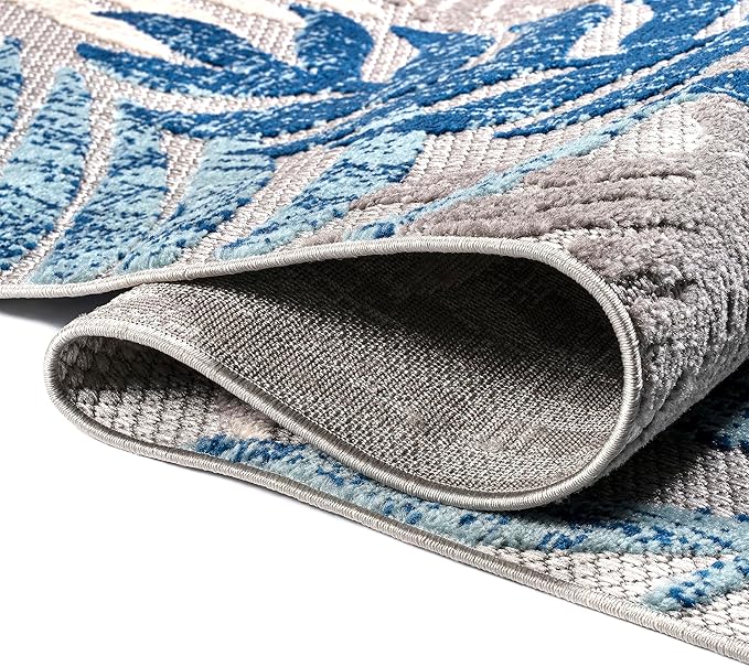 JONATHAN Y Tropics Palm Leaves Indoor Outdoor Area Rug 3X5 Gray/Blue, Boho for Backyard, Patio, Porch, Easy-Cleaning, High Traffic, Pet-Friendly, Non-Shedding (AMC100A-3)