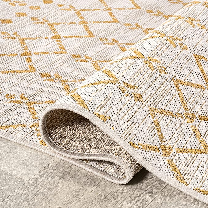 JONATHAN Y Moroccan Geometric Indoor Outdoor Area Rug 9X12 Cream/Yellow, Ourika Textured Weave for Backyard, Patio, Porch, Easy-Cleaning, High Traffic, Pet-Friendly, Non-Shedding (SMB108J-9)