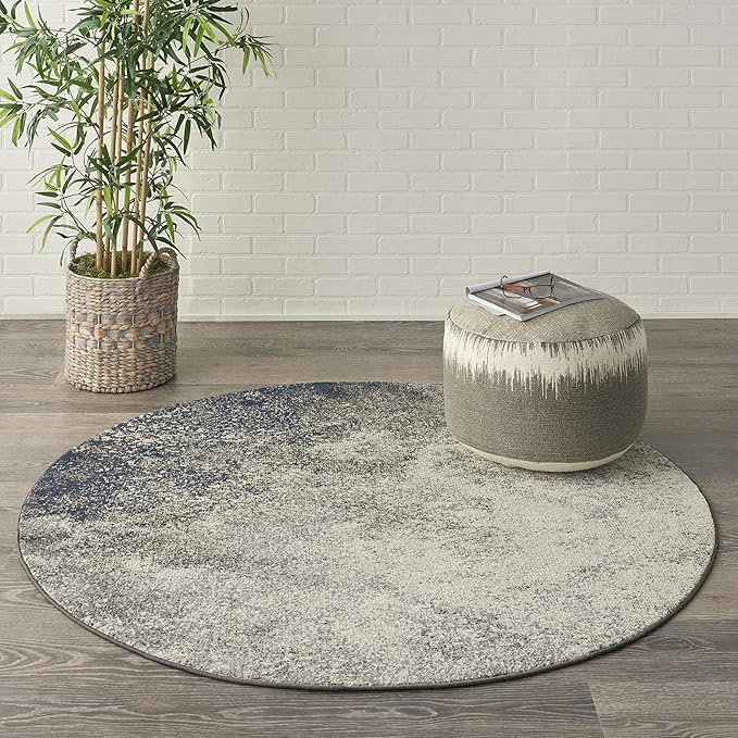 Nourison Home Passion Charcoal/Ivory 4' x Round Area-Rug, Modern, Abstract, Easy-Cleaning, Non Shedding, Bed Room, Living Room, Dining Room, Kitchen, (4' Round)