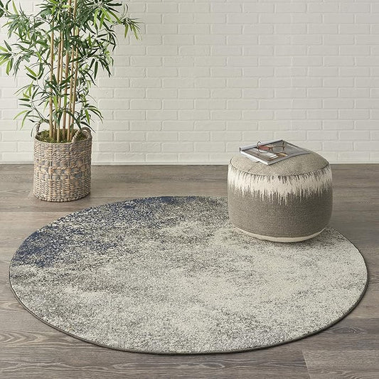 Nourison Home Passion Charcoal/Ivory 4' x Round Area-Rug, Modern, Abstract, Easy-Cleaning, Non Shedding, Bed Room, Living Room, Dining Room, Kitchen, (4' Round)