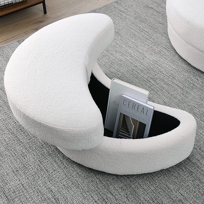 HomSof Swivel Accent Barrel Modern Sofa Lounge Club Big Round Chair with Storage Ottoman Linen Fabric for Living Room Hotel with Pillows，White