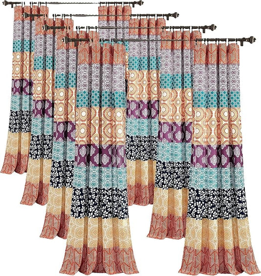 Lush Decor Bohemian Stripe Window Curtain Panels, 52" W x 95" L Fuchsia & Orange - Light Filtering Curtains for Bedroom - Boho Curtains - Maximalist Decor (Pack of 8)