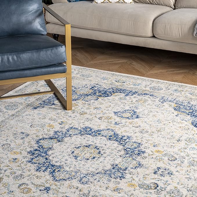 Nuloom Verona Blue/Off-White, 8'10" x 12', Vintage Medallion, Soft and Cozy, High Traffic, Stain Resistant, Easy Clean, Durable Area Rug for Bedroom, Living Room, Dining Space, Den, Foyer, Entryway