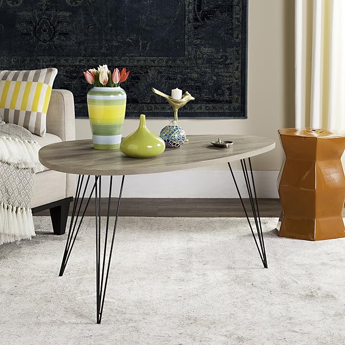 Safavieh Home Collection Rocco Retro Mid-Century Light Oak and Black Wood Coffee Table