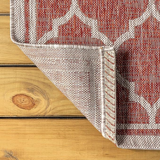 JONATHAN Y Moroccan Trellis Indoor Outdoor Round Area Rug 3 Ft Red/Beige, Trebol Textured Weave for Backyard, Patio, Porch, Easy-Cleaning, High Traffic, Pet-Friendly, Non-Shedding (SMB109C-3R)